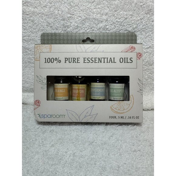 Sparoom 100% Pure Essential Oils 4-Pack: Orange Cinnamon Peppermint Eucalyptus - Picture 1 of 4